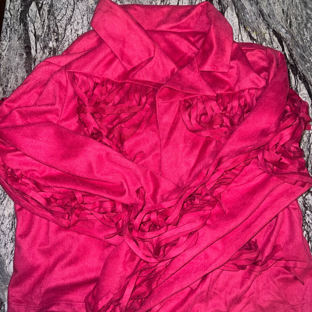 SHEIN Vibrant Pink Women's Fringe Jacket